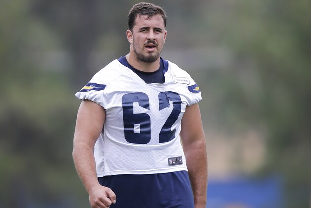 San Diego Chargers rookie center Max Tuerk trains during an NFL football practice Tuesday, May 31, 2016, in San Diego. (AP Photo/Gregory Bull) San Diego Chargers rookie center Max Tuerk trains during an NFL football practice Tuesday, May 31, 2016, in San Diego. (AP Photo/Gregory Bull)