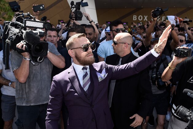 LAS VEGAS, NV - AUGUST 22:    UFC lightweight champion Conor McGregor arrives at the Toshiba Plaza outside T-Mobile Arena ahead of their fight on August 22, 2017 in Las Vegas, Nevada. (Photo by Brandon Magnus/Zuffa LLC/Zuffa LLC via Getty Images)