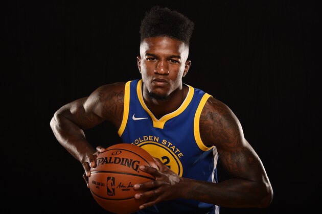 TARRYTOWN, NY - AUGUST 11:  Jordan Bell #2 of the Golden State Warriors poses for a portrait during the 2017 NBA Rookie Photo Shoot at MSG training center on August 11, 2017 in Tarrytown, New York.  NOTE TO USER: User expressly acknowledges and agrees that, by downloading and or using this photograph, User is consenting to the terms and conditions of the Getty Images License Agreement. (Photo by Brian Babineau/Getty Images)