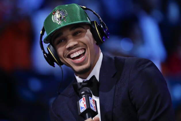 Duke's Jayson Tatum answers questions during an interview after being selected by the Boston Celtics as the third pick overall during the NBA basketball draft, Thursday, June 22, 2017, in New York. (AP Photo/Frank Franklin II) Duke's Jayson Tatum answers questions during an interview after being selected by the Boston Celtics as the third pick overall during the NBA basketball draft, Thursday, June 22, 2017, in New York. (AP Photo/Frank Franklin II)