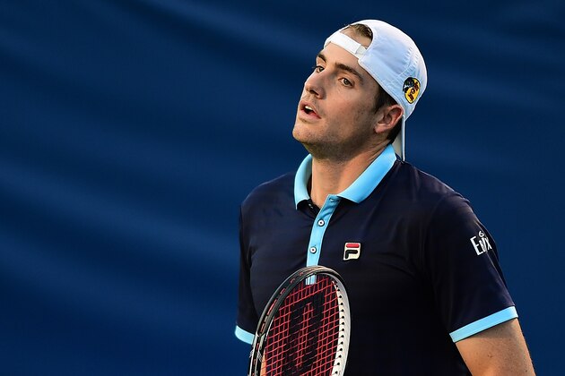 WINSTON-SALEM, NC - AUGUST 23:  John Isner reacts after a point against Borna Coric of Croatia during the fifth day of the Winston-Salem Open at Wake Forest University on August 23, 2017 in Winston-Salem, North Carolina.  (Photo by Jared C. Tilton/Getty Images)