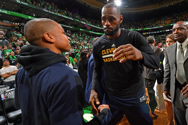 BOSTON, MA - MAY 25: Isaiah Thomas #4 of the Boston Celtics and LeBron James #23 of the Cleveland Cavaliers hug after Game Five of the Eastern Conference Finals during the 2017 NBA Playoffs on May 25, 2017 at the TD Garden in Boston, Massachusetts. NOTE TO USER: User expressly acknowledges and agrees that, by downloading and or using this photograph, User is consenting to the terms and conditions of the Getty Images License Agreement. Mandatory Copyright Notice: Copyright 2017 NBAE (Photo by Jesse D. Garrabrant/NBAE via Getty Images) BOSTON, MA - MAY 25: Isaiah Thomas #4 of the Boston Celtics and LeBron James #23 of the Cleveland Cavaliers hug after Game Five of the Eastern Conference Finals during the 2017 NBA Playoffs on May 25, 2017 at the TD Garden in Boston, Massachusetts. NOTE TO USER: User expressly acknowledges and agrees that, by downloading and or using this photograph, User is consenting to the terms and conditions of the Getty Images License Agreement. Mandatory Copyright Notice: Copyright 2017 NBAE (Photo by Jesse D. Garrabrant/NBAE via Getty Images)