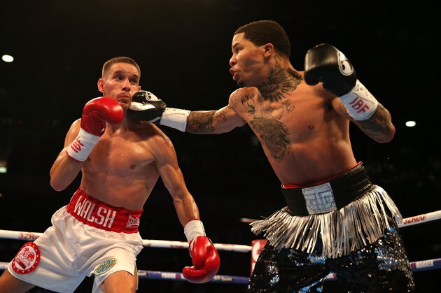 LONDON, ENGLAND - MAY 20:  Gervonta Davis of The United States (Black Gloves) fights Liam Walsh of England (Red Gloves) in the IBF World Junior Lightweight Championship match at Copper Box Arena on May 20, 2017 in London, England.  (Photo by Alex Pantling/Getty Images)