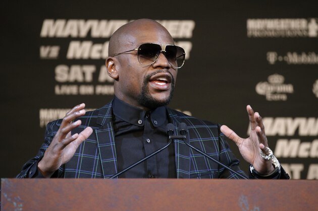 Floyd Mayweather Jr. speaks during a news conference Wednesday, Aug. 23, 2017, in Las Vegas. Mayweather is scheduled to fight Conor McGregor in a boxing match Saturday in Las Vegas. (AP Photo/John Locher)