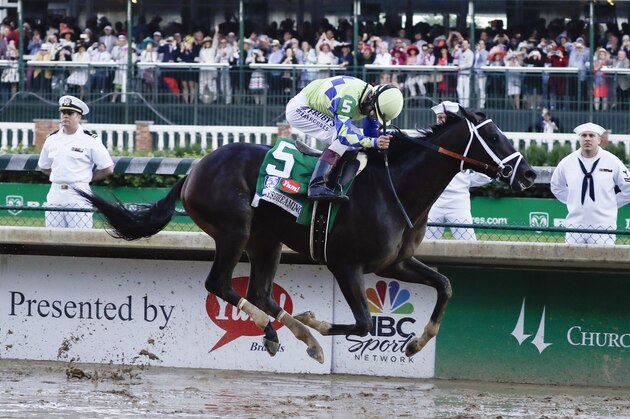 John Velazquez rides Always Dreaming to victory in the 143rd running of the Kentucky Derby horse race at Churchill Downs Saturday, May 6, 2017, in Louisville, Ky. (AP Photo/Morry Gash)
