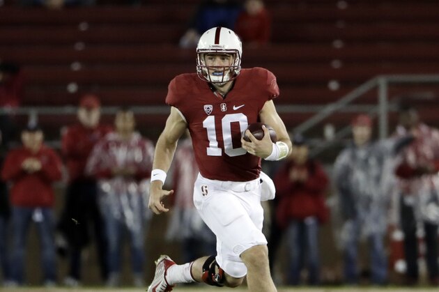 Stanford quarterback Keller Chryst (10) during an NCAA college football game against Rice Saturday, Nov. 26, 2016, in Stanford, Calif. (AP Photo/Marcio Jose Sanchez)
