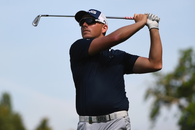 VIRGINIA WATER, ENGLAND - MAY 24:  Matt Wallace of England tees off  during the BMW PGA Championship Pro-Am at Wentworth on May 24, 2017 in Virginia Water, England.  (Photo by Ross Kinnaird/Getty Images)