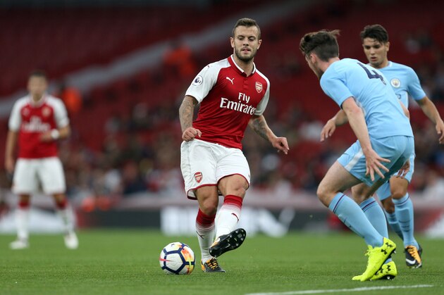 LONDON, ENGLAND - AUGUST 21:  Jack Wilshere of Arsenal in action during the Premier League 2 match between Arsenal v Manchester City at Emirates Stadium on August 21, 2017 in London, England.  (Photo by James Chance/Getty Images)