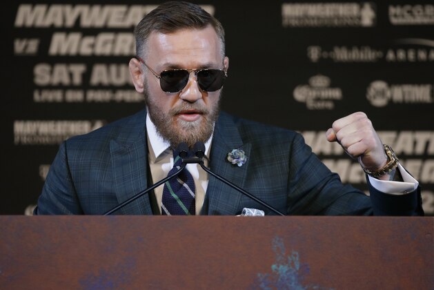 Conor McGregor speaks during news conference Wednesday, Aug. 23, 2017, in Las Vegas. McGregor is scheduled to fight Floyd Mayweather Jr. in a boxing match Saturday in Las Vegas. (AP Photo/John Locher) Conor McGregor speaks during news conference Wednesday, Aug. 23, 2017, in Las Vegas. McGregor is scheduled to fight Floyd Mayweather Jr. in a boxing match Saturday in Las Vegas. (AP Photo/John Locher)