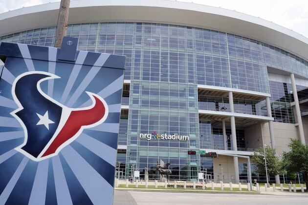 A Houston Texans logo is painted on a traffic light power box across from NRG Stadium Friday, April 29, 2016, in Houston. (AP Photo/Pat Sullivan)