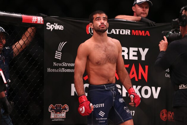 Aug 25, 2017; Verona, NY, USA; Andrey Koreshkov fights Chidi Njokuani during Bellator 182 at Turning Stone Casino. Mandatory Credit: Dave Mandel-USA TODAY Sports