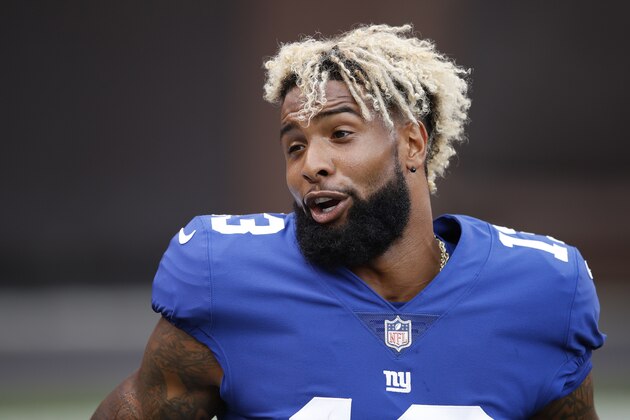 CLEVELAND, OH - AUGUST 21: Odell Beckham Jr. #13 of the New York Giants looks on prior to a preseason game against the Cleveland Browns at FirstEnergy Stadium on August 21, 2017 in Cleveland, Ohio. (Photo by Joe Robbins/Getty Images)