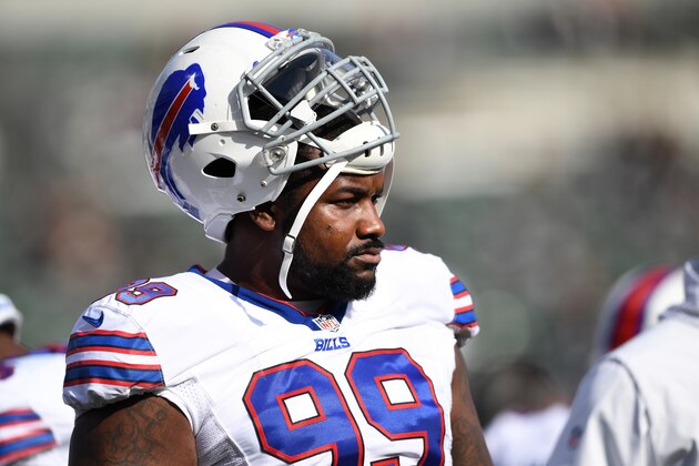 OAKLAND, CA - DECEMBER 04:  Marcell Dareus #99 of the Buffalo Bills warms up prior to their NFL game against the Oakland Raiders at Oakland Alameda Coliseum on December 4, 2016 in Oakland, California.  (Photo by Thearon W. Henderson/Getty Images)
