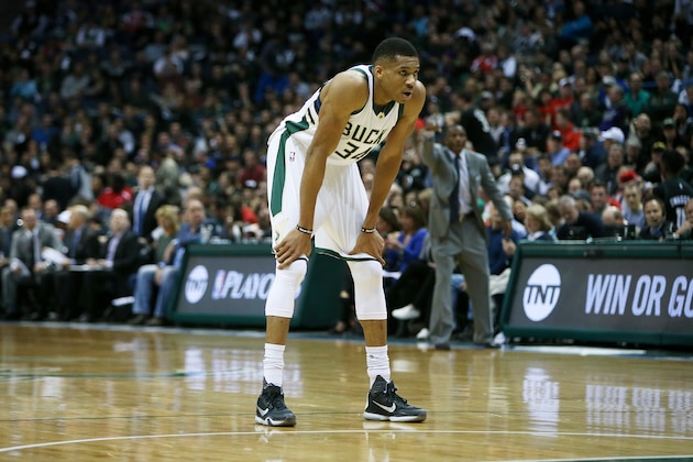 MILWAUKEE, WI - APRIL 27: Giannis Antetokounmpo #34 of the Milwaukee Bucks stands on the court in the second quarter in Game Six of the Eastern Conference Quarterfinals against the Toronto Raptors during the 2017 NBA Playoffs at BMO Harris Bradley Center on April 27, 2017 in Milwaukee, Wisconsin. NOTE TO USER: User expressly acknowledges and agrees that, by downloading and or using this photograph, User is consenting to the terms and conditions of the Getty Images License Agreement. (Photo by Dylan Buell/Getty Images)) MILWAUKEE, WI - APRIL 27: Giannis Antetokounmpo #34 of the Milwaukee Bucks stands on the court in the second quarter in Game Six of the Eastern Conference Quarterfinals against the Toronto Raptors during the 2017 NBA Playoffs at BMO Harris Bradley Center on April 27, 2017 in Milwaukee, Wisconsin. NOTE TO USER: User expressly acknowledges and agrees that, by downloading and or using this photograph, User is consenting to the terms and conditions of the Getty Images License Agreement. (Photo by Dylan Buell/Getty Images))