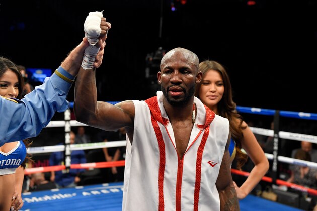 LAS VEGAS, NV - AUGUST 26:  Yordenis Ugas celebrates his unanimous decision victory against Thomas Dulorme in their welterweight bout on August 26, 2017 at T-Mobile Arena in Las Vegas, Nevada.  (Photo by Josh Hedges/Zuffa LLC/Zuffa LLC via Getty Images )