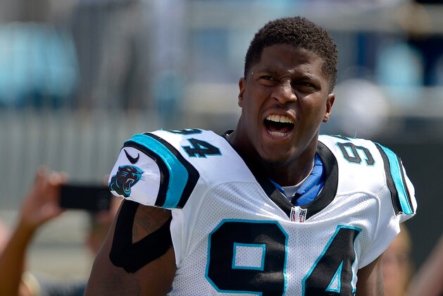 CHARLOTTE, NC - SEPTEMBER 25:  Kony Ealy #94 of the Carolina Panthers against the Minnesota Vikings during the game at Bank of America Stadium on September 25, 2016 in Charlotte, North Carolina. The Vikings won 22-10.  (Photo by Grant Halverson/Getty Images)
