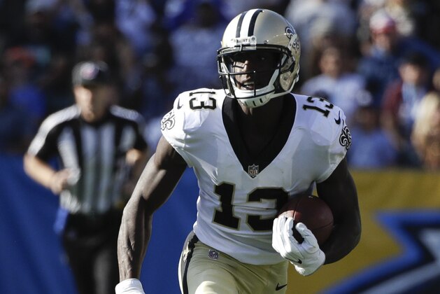 New Orleans Saints wide receiver Michael Thomas runs against the Los Angeles Chargers during the first half of an NFL preseason football game Sunday, Aug. 20, 2017, in Carson, Calif. (AP Photo/Jae C. Hong)