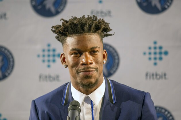 Minnesota Timberwolves new point guard Jimmy Butler smiles during a press conference at Mall of America in Bloomington, Minn., on Thursday, June 29, 2017.(AP Photo/Andy Clayton-King)