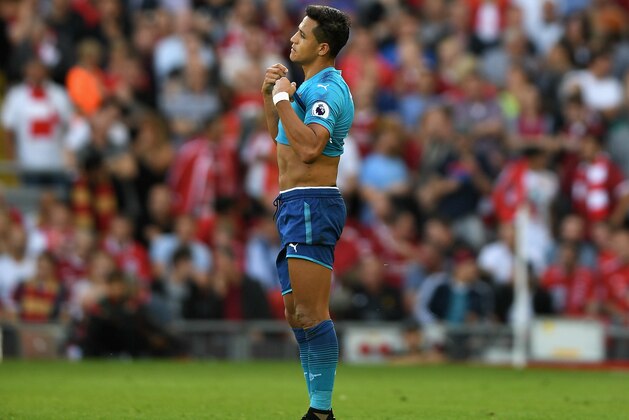 LIVERPOOL, ENGLAND - AUGUST 27:  Alexis Sanchez of Arsenal reacts during the Premier League match between Liverpool and Arsenal at Anfield on August 27, 2017 in Liverpool, England.  (Photo by Michael Regan/Getty Images)