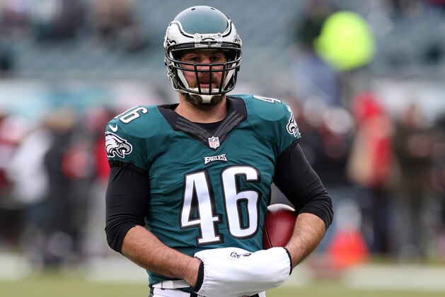 PHILADELPHIA, PA - DECEMBER 11:  Jon Dorenbos #43 of the Philadelphia Eagles looks on before the game against the Washington Redskins at Lincoln Financial Field on December 11, 2016 in Philadelphia Pennsylvania.  The Redskins defeated the Eagles 27-22.  (Photo by Rob Leiter via Getty Images)