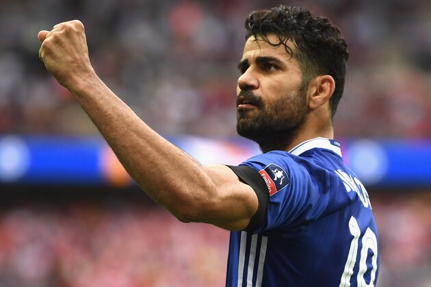 LONDON, ENGLAND - MAY 27:  Diego Costa of Chelsea celebrates scoring his sides first goal during the Emirates FA Cup Final between Arsenal and Chelsea at Wembley Stadium on May 27, 2017 in London, England.  (Photo by Mike Hewitt/Getty Images)