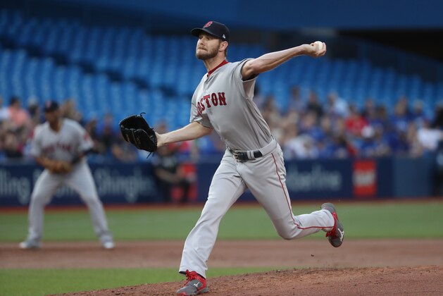 TORONTO, ON - AUGUST 29: Chris Sale #41 of the Boston Red Sox delivers a pitch in the first inning during MLB game action against the Toronto Blue Jays at Rogers Centre on August 29, 2017 in Toronto, Canada. (Photo by Tom Szczerbowski/Getty Images)