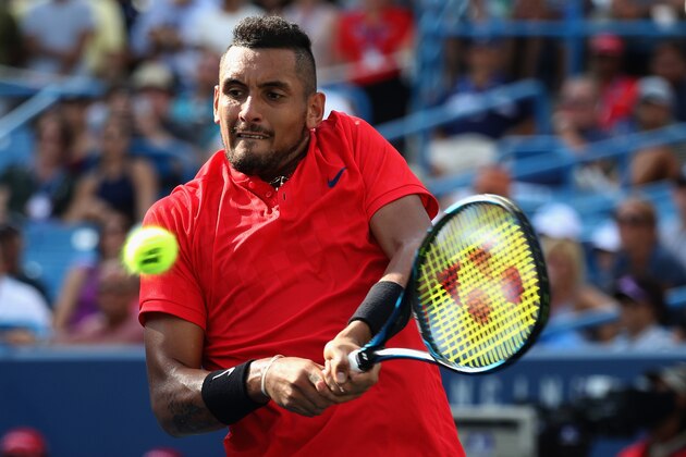 MASON, OH - AUGUST 20: Nick Kyrgios of Australia Grigor returns a shot to Dimitrov of Bulgaria during the men's final during Day 9 of of the Western and Southern Open at the Linder Family Tennis Center on August 20, 2017 in Mason, Ohio. (Photo by Rob Carr/Getty Images) MASON, OH - AUGUST 20: Nick Kyrgios of Australia Grigor returns a shot to Dimitrov of Bulgaria during the men's final during Day 9 of of the Western and Southern Open at the Linder Family Tennis Center on August 20, 2017 in Mason, Ohio. (Photo by Rob Carr/Getty Images)