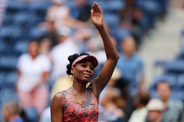 NEW YORK, NY - AUGUST 28:  Venus Williams of the United States acknowledges the crowd after defeating Viktoria Kuzmova of Slovakia in their first round Women's Singles match on Day One of the 2017 US Open at the USTA Billie Jean King National Tennis Center on August 28, 2017 in the Flushing neighborhood of the Queens borough of New York City.  (Photo by Richard Heathcote/Getty Images)