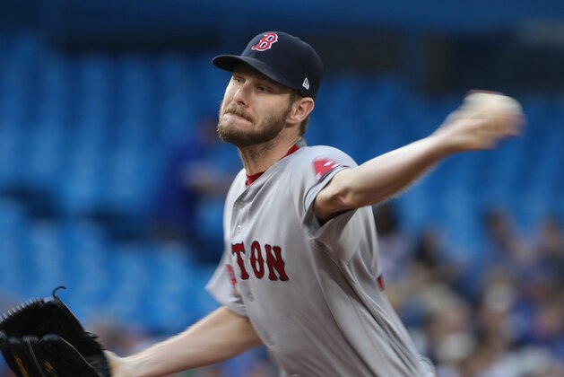 TORONTO, ON - AUGUST 29: Chris Sale #41 of the Boston Red Sox delivers a pitch in the first inning during MLB game action against the Toronto Blue Jays at Rogers Centre on August 29, 2017 in Toronto, Canada. (Photo by Tom Szczerbowski/Getty Images)