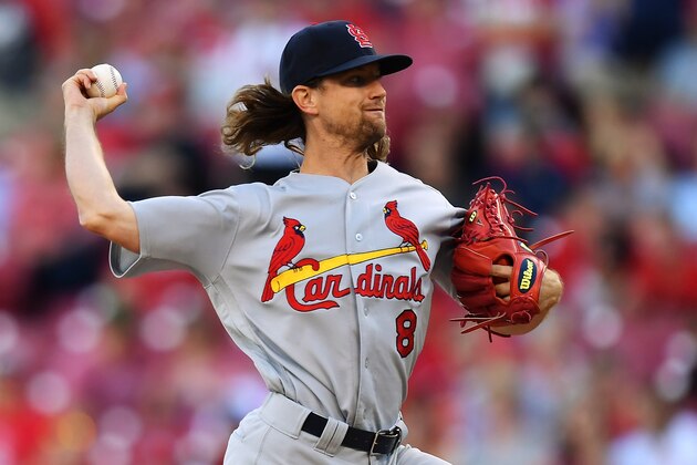 CINCINNATI, OH - AUGUST 4:  Mike Leake #8 of the St. Louis Cardinals pitches in the second inning against the Cincinnati Reds at Great American Ball Park on August 4, 2017 in Cincinnati, Ohio.  (Photo by Jamie Sabau/Getty Images)