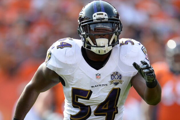 Sep 13, 2015; Denver, CO, USA; Baltimore Ravens linebacker Zach Orr (54) during the fourth quarter against the Denver Broncos at Sports Authority Field at Mile High. The Broncos defeated the Ravens 19-13. Mandatory Credit: Ron Chenoy-USA TODAY Sports Sep 13, 2015; Denver, CO, USA; Baltimore Ravens linebacker Zach Orr (54) during the fourth quarter against the Denver Broncos at Sports Authority Field at Mile High. The Broncos defeated the Ravens 19-13. Mandatory Credit: Ron Chenoy-USA TODAY Sports
