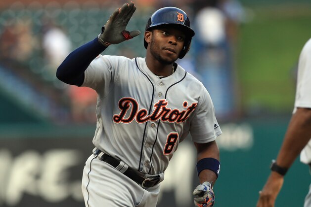 ARLINGTON, TX - AUGUST 14:  Justin Upton #8 of the Detroit Tigers runs the bases after a two-run homerun against the Texas Rangers in the first inning at Globe Life Park in Arlington on August 14, 2017 in Arlington, Texas.  (Photo by Ronald Martinez/Getty Images)