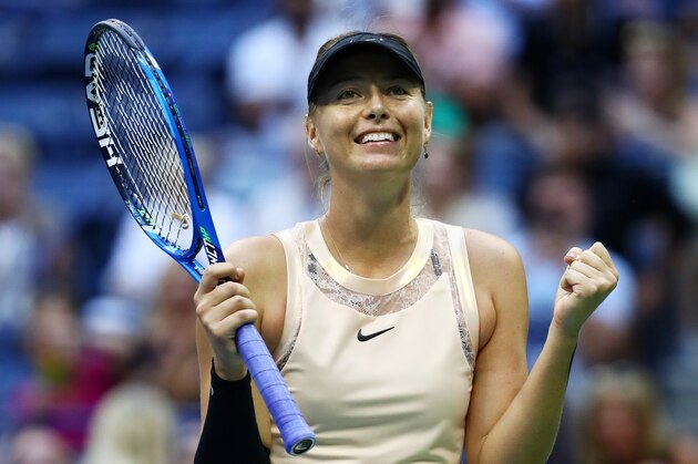 NEW YORK, NY - AUGUST 30:  Maria Sharapova of Russia celebrates after defeating Timea Babos of Hungary in their second round Women's Singles match on Day Three of the 2017 US Open at the USTA Billie Jean King National Tennis Center on August 30, 2017 in the Flushing neighborhood of the Queens borough of New York City.  (Photo by Al Bello/Getty Images)