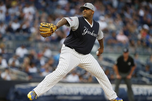 NEW YORK, NY - AUGUST 25: Pitcher CC Sabathia #52 of the New York Yankees in action against the Seattle Mariners during a game at Yankee Stadium on August 25, 2017 in the Bronx borough of New York City. (Photo by Rich Schultz/Getty Images)