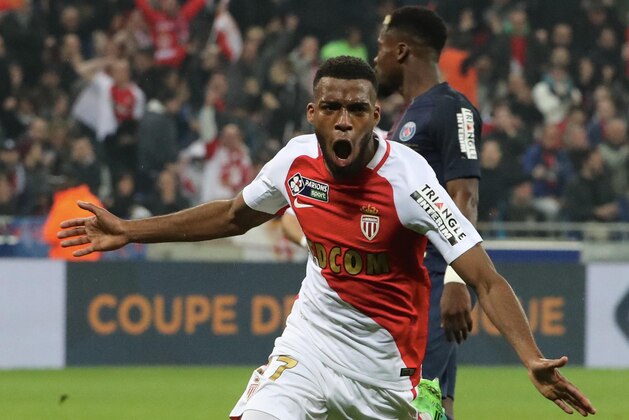 LYON, FRANCE - APRIL 01:  Thomas Lemar of AS Monaco celebrate his goal during the French League Cup Final match between Paris Saint-Germain and AS Monaco at Parc Olympique on  Japril 01, 2017 in Lyon, France.  (Photo by Xavier Laine/Getty Images)