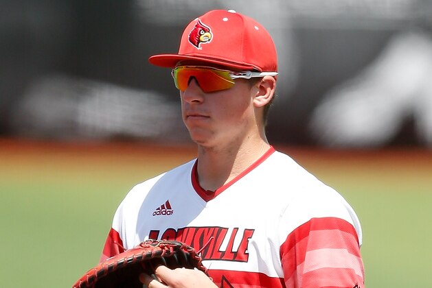 LOUISVILLE, KY - JUNE 09:  Brendan McKay of the Louisville Cardinals looks on against the Kentucky Wildcats during the 2017 NCAA Division I Men's Baseball Super Regional at Jim Patterson Stadium on June 9, 2017 in Louisville, Kentucky.  (Photo by Michael Reaves/Getty Images)