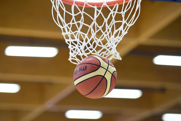 A picture taken on June 1, 2017 shows a basket and a ball before a friendly basketball match between France and Canada on June 1, 2017, in Villenave-d'Ornon, southwestern France. / AFP PHOTO / NICOLAS TUCAT        (Photo credit should read NICOLAS TUCAT/AFP/Getty Images)