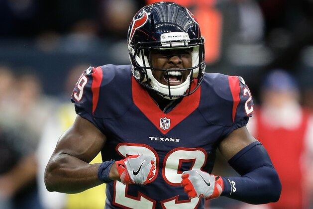 HOUSTON, TX - JANUARY 07: Andre Hal #29 of the Houston Texans reacts after a defensive stop against the Oakland Raiders in their AFC Wild Card game at NRG Stadium on January 7, 2017 in Houston, Texas. (Photo by Bob Levey/Getty Images)'n