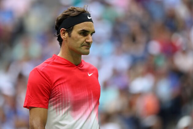 NEW YORK, NY - AUGUST 31:  Roger Federer of Switzerland reacts against Mikhail Youzhny of Russia during their second round Men's Singles match on Day Four of the 2017 US Open at the USTA Billie Jean King National Tennis Center on August 31, 2017 in the Flushing neighborhood of the Queens borough of New York City.  (Photo by Matthew Stockman/Getty Images)
