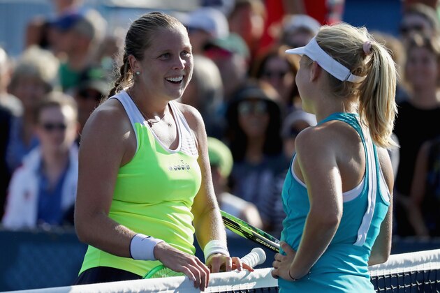 NEW YORK, NY - AUGUST 31:  Shelby Rogers of the United States (L) celebrates defeating Daria Gavrilova of Australia during their second round Women's Singles match on Day Four of the 2017 US Open at the USTA Billie Jean King National Tennis Center on August 31, 2017 in the Flushing neighborhood of the Queens borough of New York City.  (Photo by Abbie Parr/Getty Images)