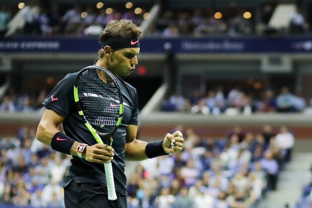 NEW YORK, NY - AUGUST 31:  Rafael Nadal of Spain reacts against Taro Daniel of Japan in their second round Men's Singles match on Day Four of the 2017 US Open at the USTA Billie Jean King National Tennis Center on August 31, 2017 in the Flushing neighborhood of the Queens borough of New York City.  (Photo by Abbie Parr/Getty Images)