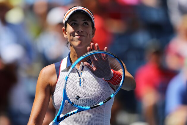 NEW YORK, NY - AUGUST 28: Gabrine Muguruza of Spain celebrates after defeating Varvara Lepchenko of the United States in her first round Women's Singles match on Day One of the 2017 US Open at the USTA Billie Jean King National Tennis Center on August 28, 2017 in the Flushing neighborhood of the Queens borough of New York City.  (Photo by Richard Heathcote/Getty Images)