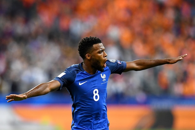 France's forward Thomas Lemar celebrates his goal during the FIFA World Cup 2018 qualifying football match France vs the Netherlands on August 31, 2017 at the Stade de France stadium in Saint-Denis, north of Paris.    / AFP PHOTO / FRANCK FIFE        (Photo credit should read FRANCK FIFE/AFP/Getty Images)