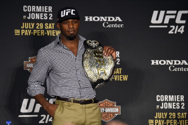 ANAHEIM, CA - JULY 29:  Jon Jones speaks to the media during the UFC 214 post fight press conference inside the Honda Center on July 29, 2017 in Anaheim, California. (Photo by Jeff Bottari/Zuffa LLC/Zuffa LLC via Getty Images)