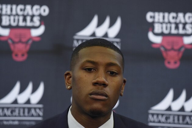 Jun 27, 2017; Chicago, IL, USA; Chicago Bulls player Kris Dunn who was acquired in a trade answers question during a press conference at Advocate Center. Mandatory Credit: David Banks-USA TODAY Sports