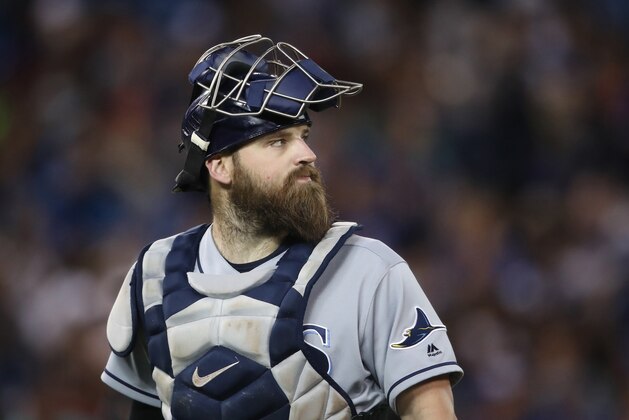 TORONTO, ON - JUNE 14: Derek Norris #33 of the Tampa Bay Rays looks on during MLB game action against the Toronto Blue Jays at Rogers Centre on June 14, 2017 in Toronto, Canada. (Photo by Tom Szczerbowski/Getty Images)