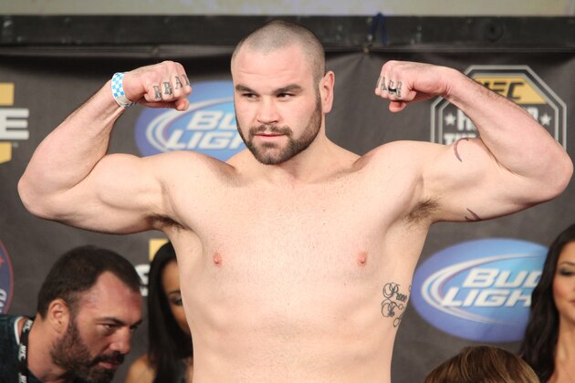 FORT HOOD, TX - JANUARY 21:  Tim Hague weighs in at 256.5 lbs at the UFC Fight for the Troops Weigh-in on January 21, 2011 in Fort Hood, Texas.  (Photo by Josh Hedges/Zuffa LLC/Zuffa LLC via Getty Images)