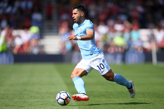 BOURNEMOUTH, ENGLAND - AUGUST 26:  Sergio Aguero of Manchester City in action during the Premier League match between AFC Bournemouth and Manchester City at Vitality Stadium on August 26, 2017 in Bournemouth, England.  (Photo by Mike Hewitt/Getty Images)