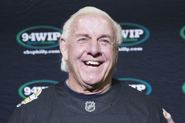 PHILADELPHIA, PA - FEBRUARY 03: Former WWE champion Ric Flair similes prior to the start of Wing Bowl 25 at the Wells Fargo Center on February 3, 2017 in Philadelphia, Pennsylvania. (Photo by Mitchell Leff/Getty Images)