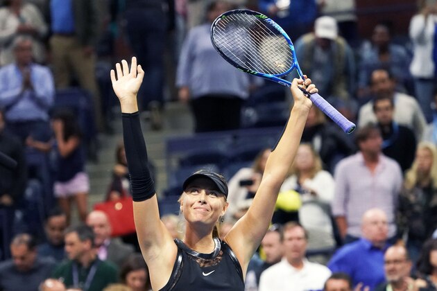 Russia's Maria Sharapova celebrates after defeating Sofia Kenin of the US during their 2017 US Open Women's Singles match at the USTA Billie Jean King National Tennis Center in New York on September 1, 2017.
Sharapova won the match 7-5 and 6-2.  / AFP PHOTO / Don EMMERT        (Photo credit should read DON EMMERT/AFP/Getty Images)